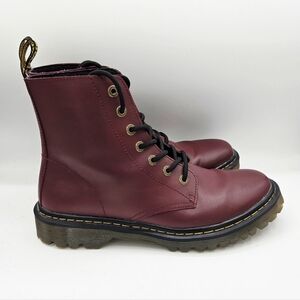 Dr Martens Luana AW004 Cherry Red Leather Lace-Up Combat Boots Women's 11 Docs
